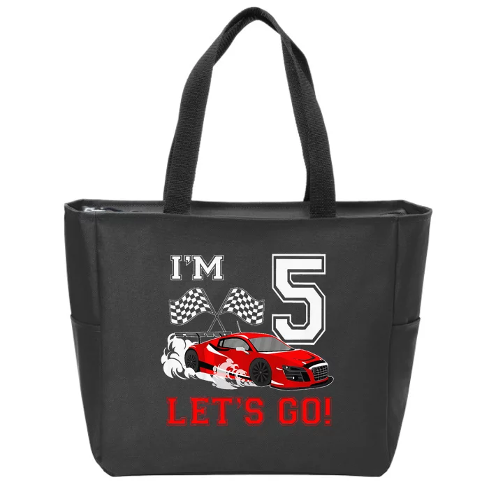 5 Year Old Race Car 5th Birthday Racecar Racing Zip Tote Bag