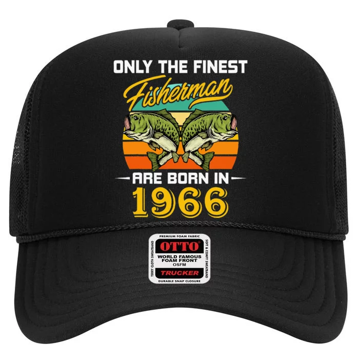 56 Years Old Fisherman Born In 1966 Funny 56th Birthday High Crown Mesh Trucker Hat