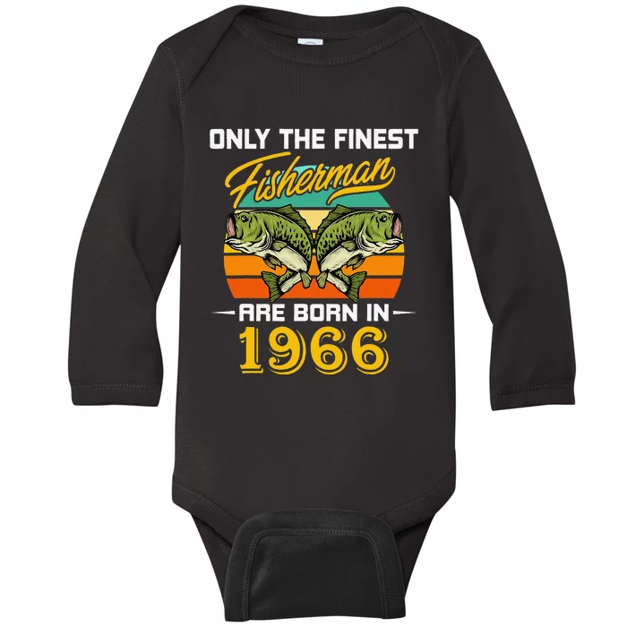 56 Years Old Fisherman Born In 1966 Funny 56th Birthday Baby Long Sleeve Bodysuit