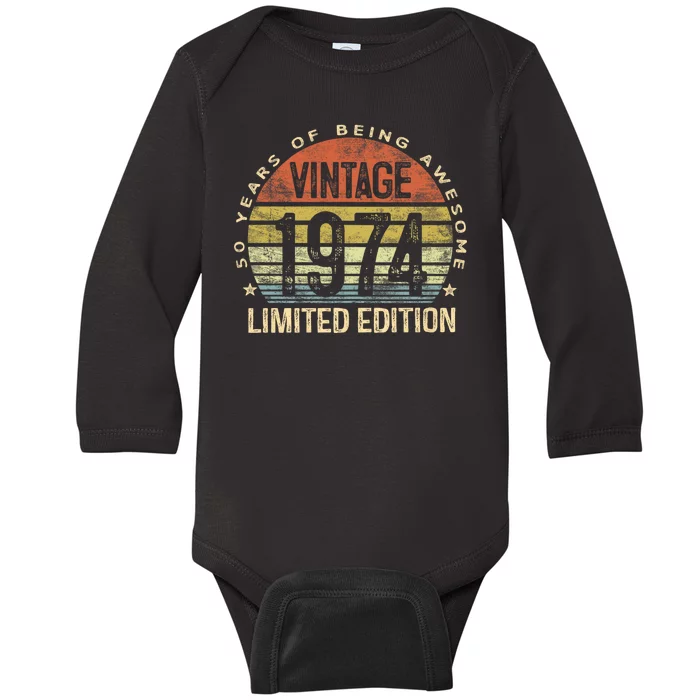 50 Year Old Gifts Vintage 1974 Limited Edition 50th Birthday Baby Long Sleeve Bodysuit