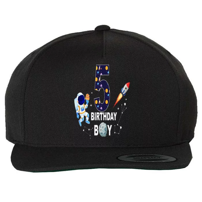 5 Years Old Birthday Boy Space Astronaut 5th Birthday Wool Snapback Cap