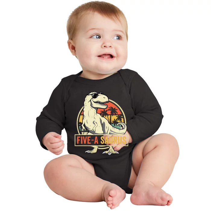 5 Year Old Dinosaur Birthday 5th T Rex Dino Five Saurus Baby Long Sleeve Bodysuit