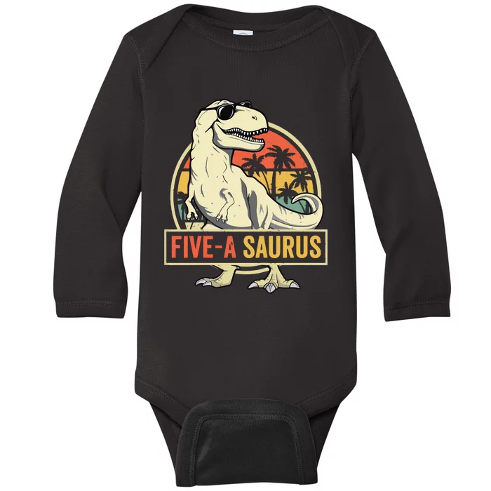 5 Year Old Dinosaur Birthday 5th T Rex Dino Five Saurus Baby Long Sleeve Bodysuit