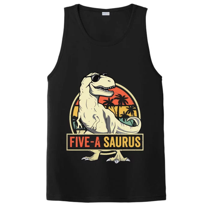 5 Year Old Dinosaur Birthday 5th T Rex Dino Five Saurus Performance Tank