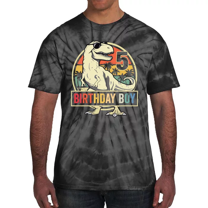 5 Year Old 5th Birthday T Rex Dinosaur Tie-Dye T-Shirt