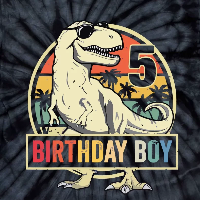 5 Year Old 5th Birthday T Rex Dinosaur Tie-Dye T-Shirt