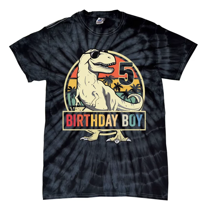 5 Year Old 5th Birthday T Rex Dinosaur Tie-Dye T-Shirt