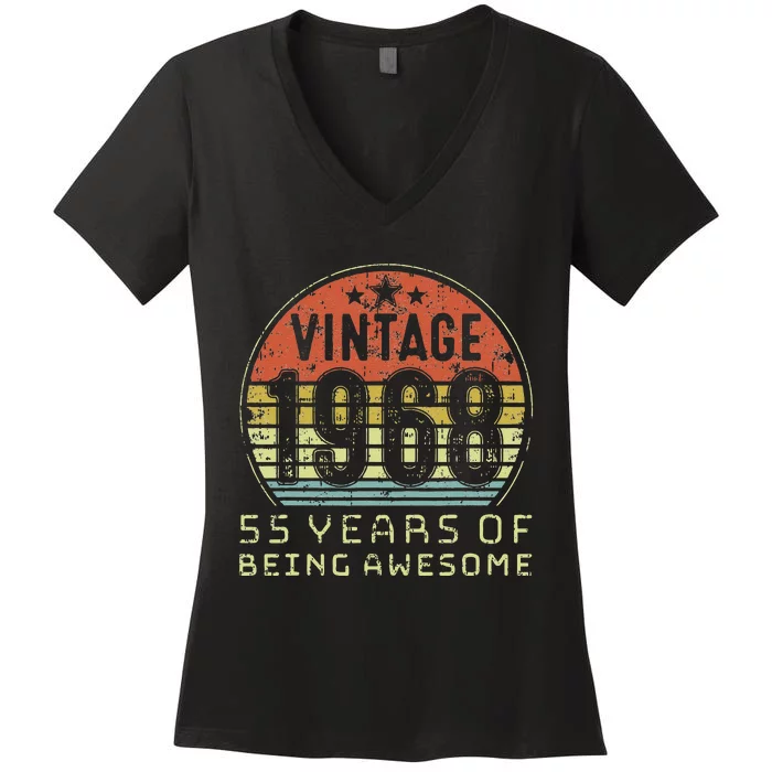 55 Year Old Birthday Vintage 1968 55th Birthday Women's V-Neck T-Shirt