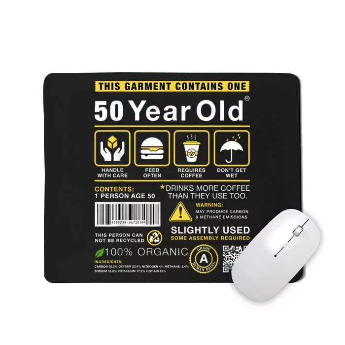 50 Year Old Package Contains Funny 50th Birthday Humor Mousepad