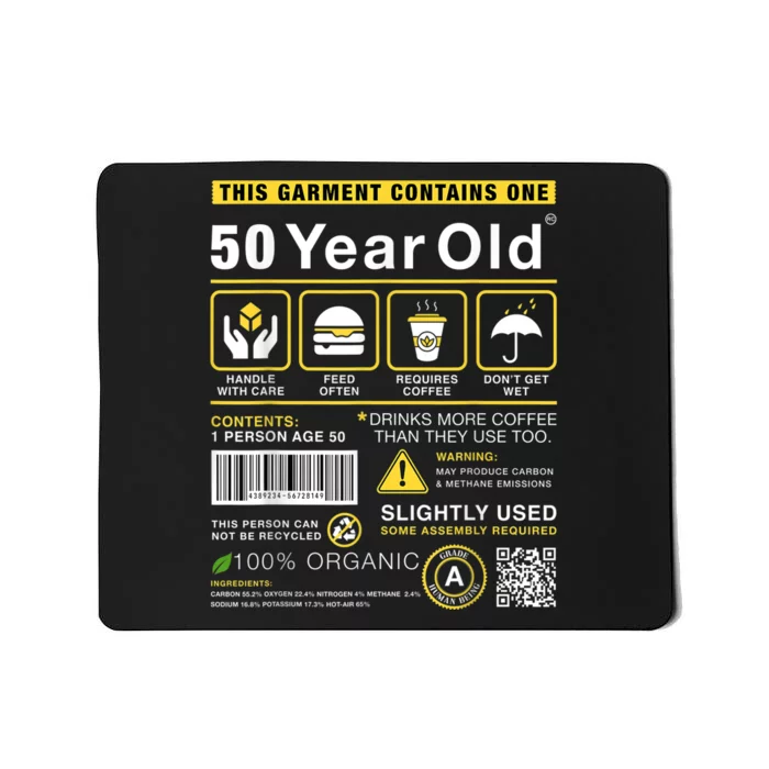 50 Year Old Package Contains Funny 50th Birthday Humor Mousepad