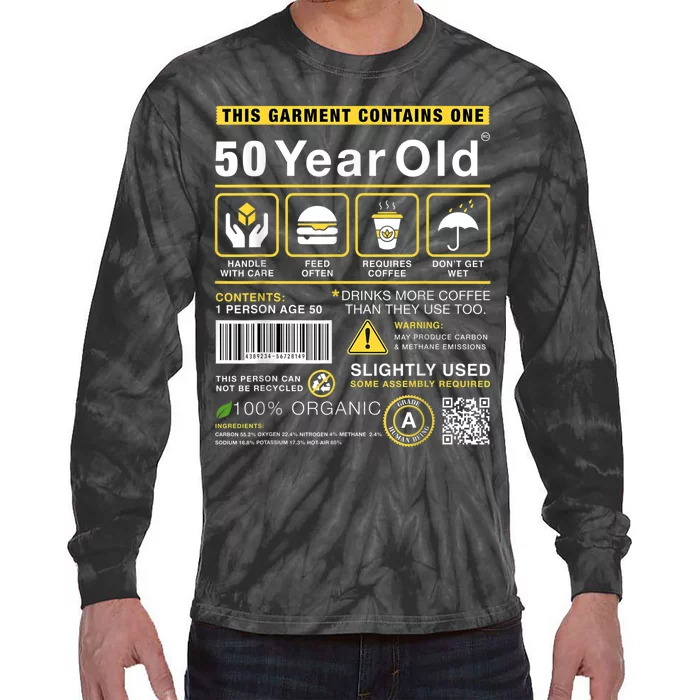 50 Year Old Package Contains Funny 50th Birthday Humor Tie-Dye Long Sleeve Shirt