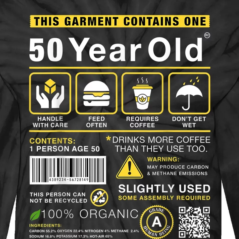 50 Year Old Package Contains Funny 50th Birthday Humor Tie-Dye Long Sleeve Shirt