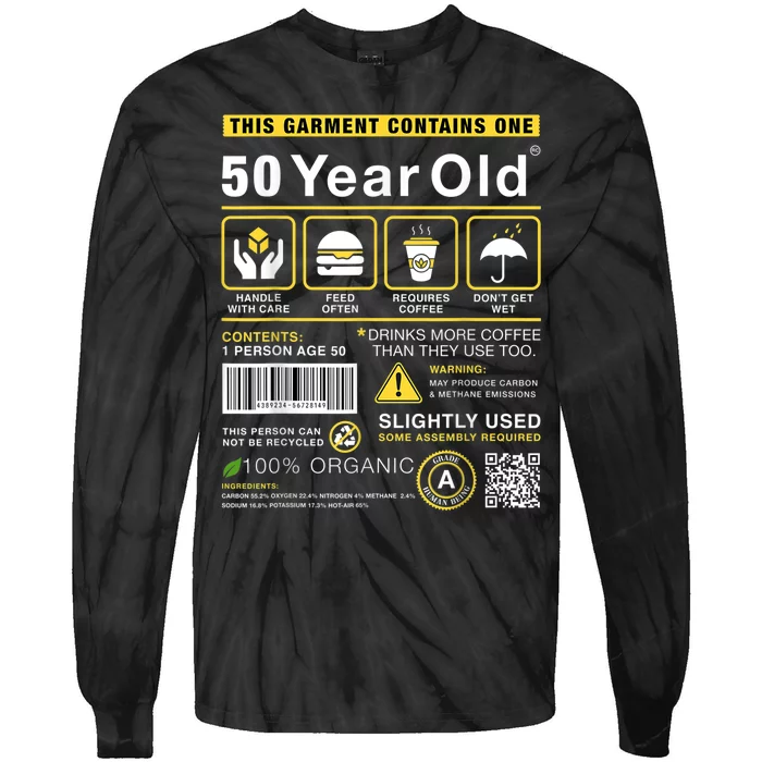 50 Year Old Package Contains Funny 50th Birthday Humor Tie-Dye Long Sleeve Shirt