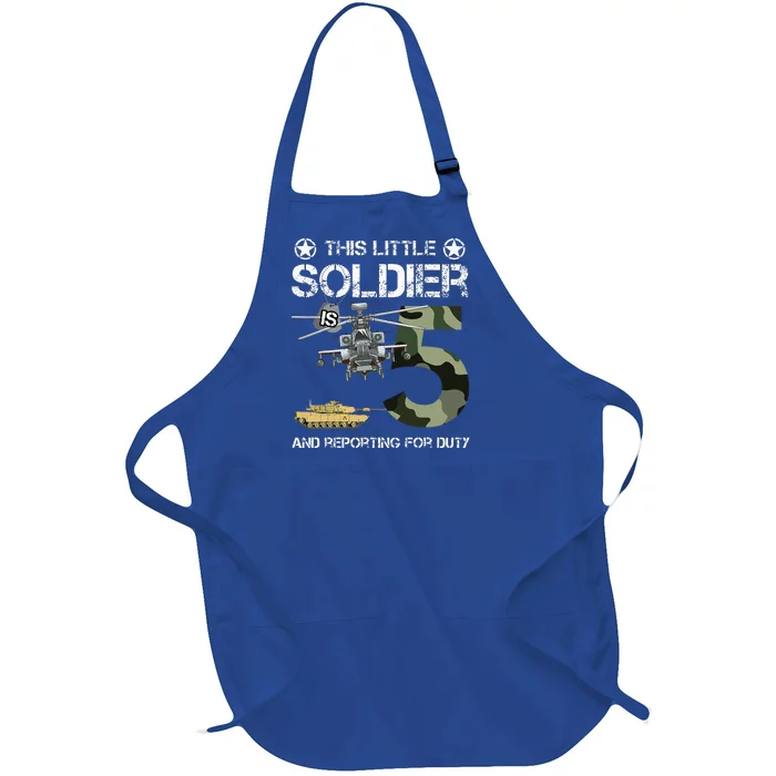 5 Year Old Soldier Camo Army Birthday Themed Military Family Full-Length Apron With Pocket