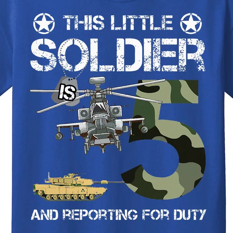 5 Year Old Soldier Camo Army Birthday Themed Military Family Kids T-Shirt