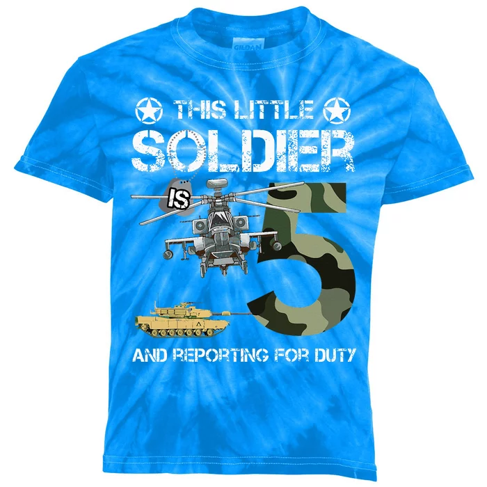 5 Year Old Soldier Camo Army Birthday Themed Military Family Kids Tie-Dye T-Shirt