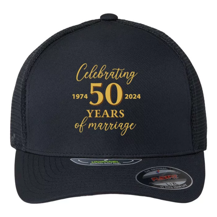 50 Years Of Marriage 1974 50th Wedding Anniversary Flexfit Unipanel Trucker Cap