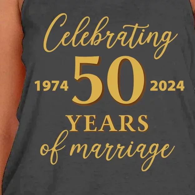 50 Years Of Marriage 1974 50th Wedding Anniversary Women's Knotted Racerback Tank