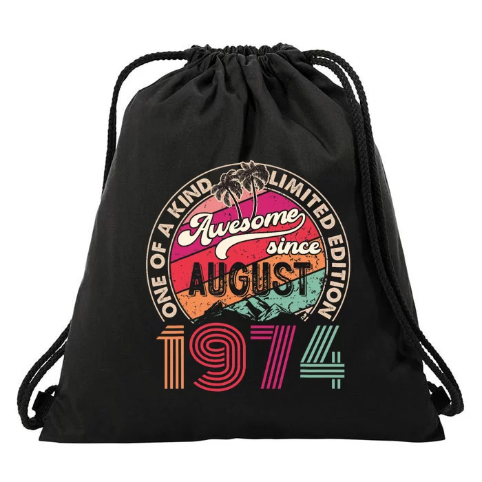 50 Years Old Vintage Retro August 1974 Birthday Drawstring Bag