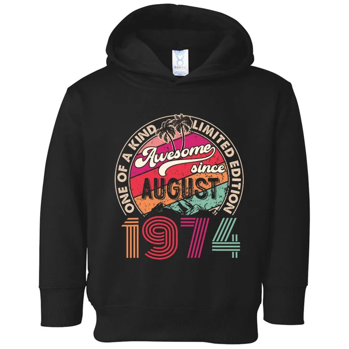 50 Years Old Vintage Retro August 1974 Birthday Toddler Hoodie