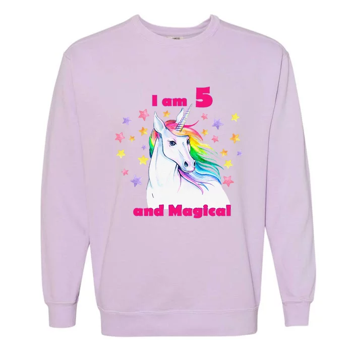 5 Year Old Birthday Number Unicorn Magical T Garment-Dyed Sweatshirt