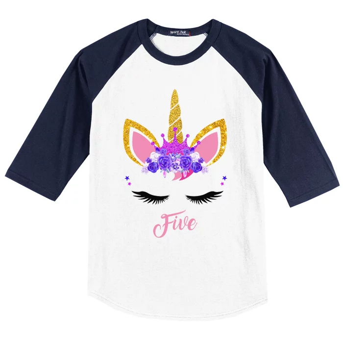 5 Years Old Unicorn Birthday 5th Birthday Unicorn Baseball Sleeve Shirt