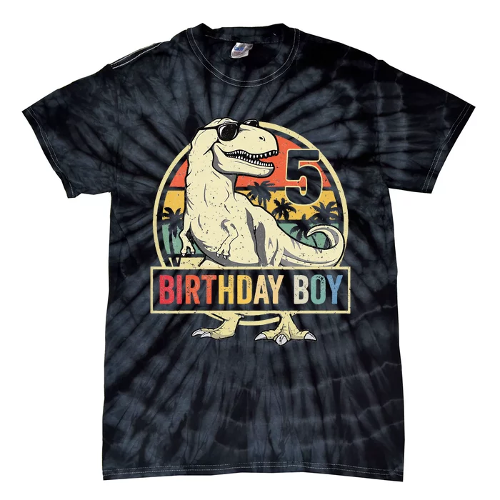 5 Year Old  5th Birthday  T Rex Dinosaur Tie-Dye T-Shirt