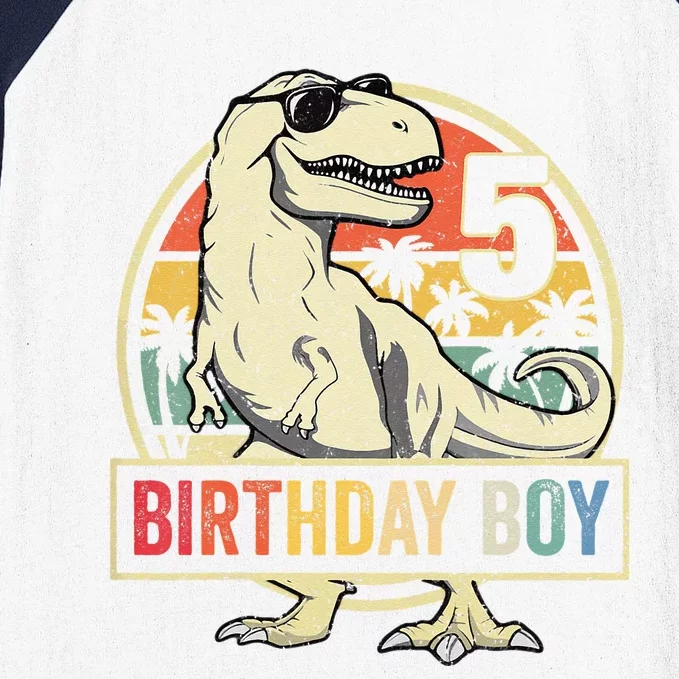 5 Year Old  5th Birthday  T Rex Dinosaur Baseball Sleeve Shirt