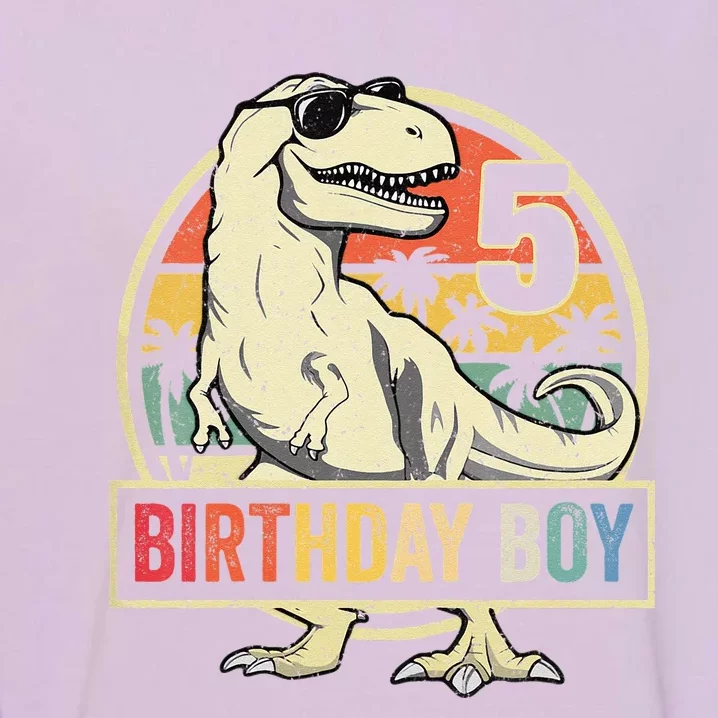 5 Year Old  5th Birthday  T Rex Dinosaur Garment-Dyed Sweatshirt