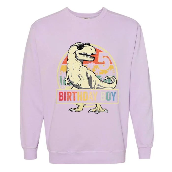 5 Year Old  5th Birthday  T Rex Dinosaur Garment-Dyed Sweatshirt