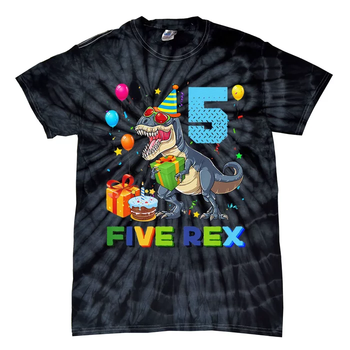 5 Year Old Dinosaur T Rex 5th Birthday Gift Forss Tie-Dye T-Shirt