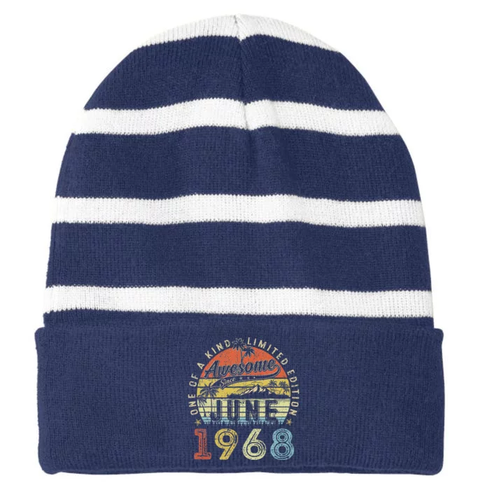 55 Year Old Awesome Since June 1968 55th Birthday Striped Beanie with Solid Band