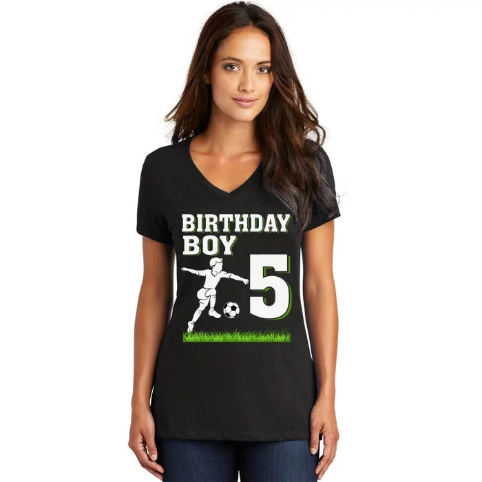 5 Year Old Soccer 5th Birthday Party Theme Women's V-Neck T-Shirt