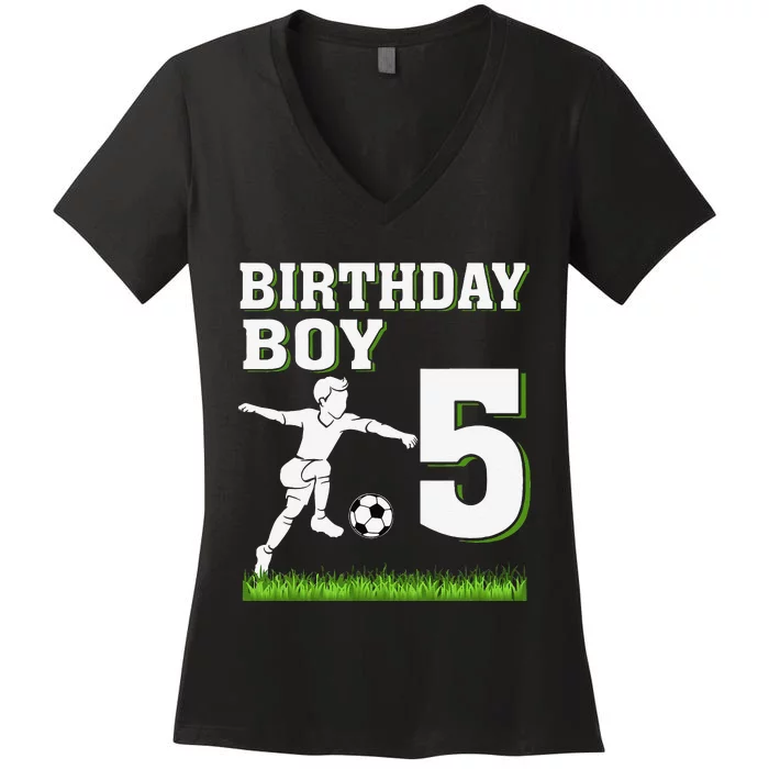 5 Year Old Soccer 5th Birthday Party Theme Women's V-Neck T-Shirt