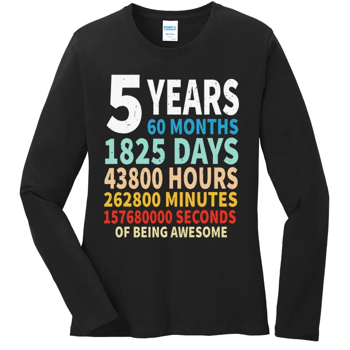 5 Years Old 5th Birthday Gifts Vintage 60 Months Ladies Long Sleeve Shirt