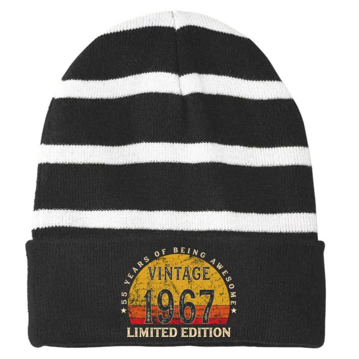 55 Year Old Gifts Retro Vintage 1967 Limited Edition 55th Birthday Striped Beanie with Solid Band