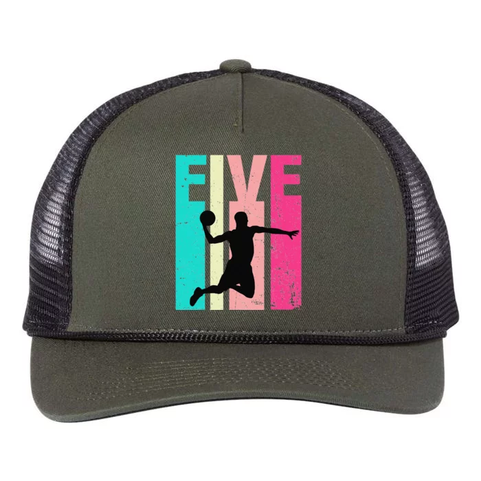 5 Years Old 5th Birthday Basketball Gift For Party Retro Rope Trucker Hat Cap