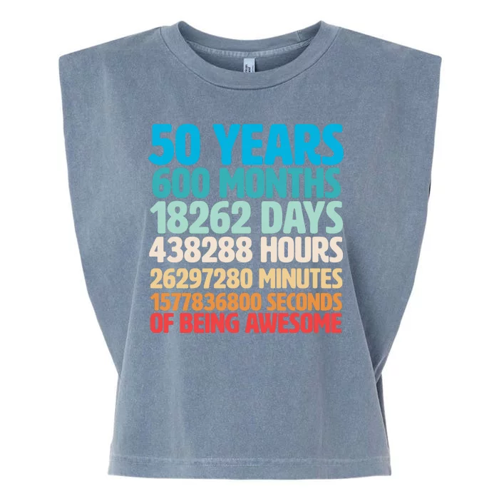 50 Years Of Being Awesome 50th Birthday Time Breakdown Garment-Dyed Women's Muscle Tee