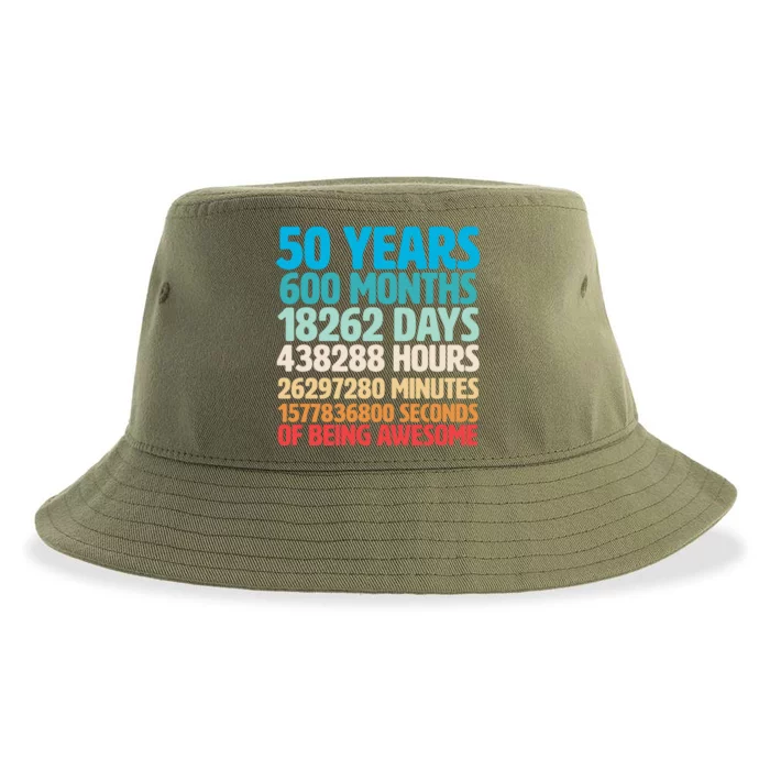 50 Years Of Being Awesome 50th Birthday Time Breakdown Sustainable Bucket Hat