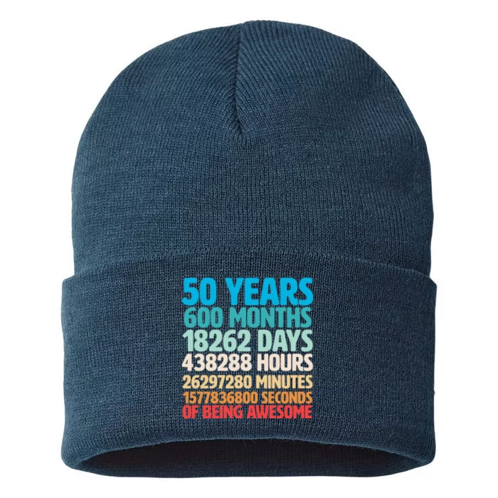 50 Years Of Being Awesome 50th Birthday Time Breakdown Sustainable Knit Beanie