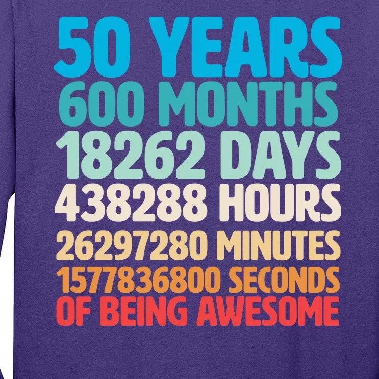 50 Years Of Being Awesome 50th Birthday Time Breakdown Long Sleeve Shirt