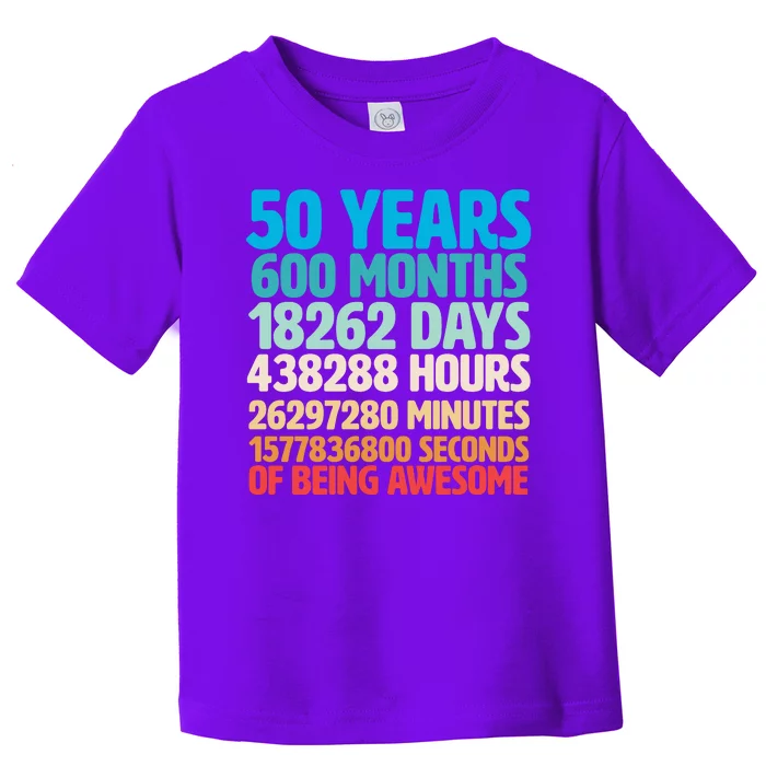 50 Years Of Being Awesome 50th Birthday Time Breakdown Toddler T-Shirt