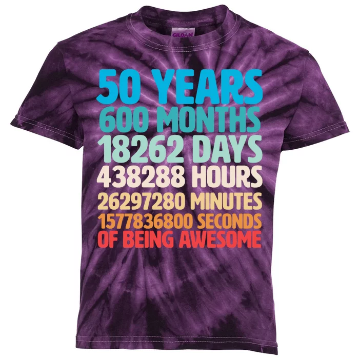 50 Years Of Being Awesome 50th Birthday Time Breakdown Kids Tie-Dye T-Shirt