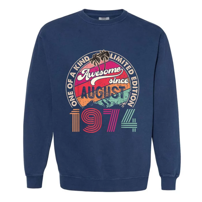 50 Years Old Vintage Retro August 1974 Birthday Garment-Dyed Sweatshirt