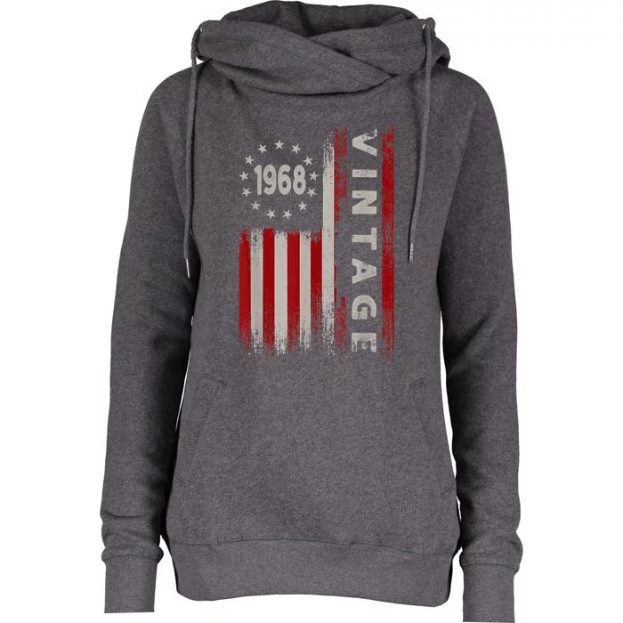 55 Year Old Gifts Vintage 1968 American Flag 55th Birthday Womens Funnel Neck Pullover Hood