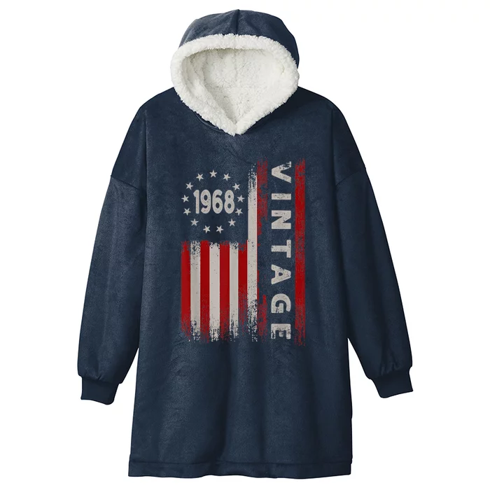 55 Year Old Gifts Vintage 1968 American Flag 55th Birthday Hooded Wearable Blanket