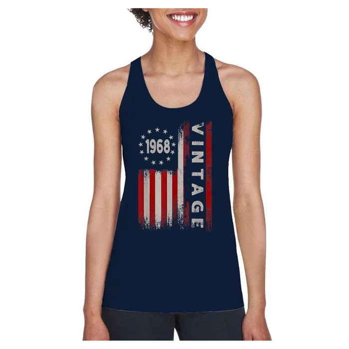 55 Year Old Gifts Vintage 1968 American Flag 55th Birthday Women's Racerback Tank