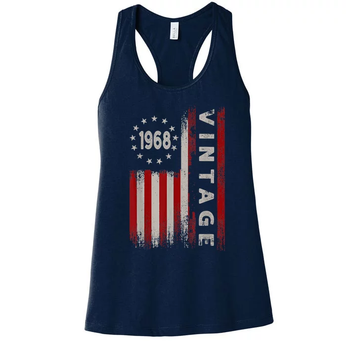 55 Year Old Gifts Vintage 1968 American Flag 55th Birthday Women's Racerback Tank