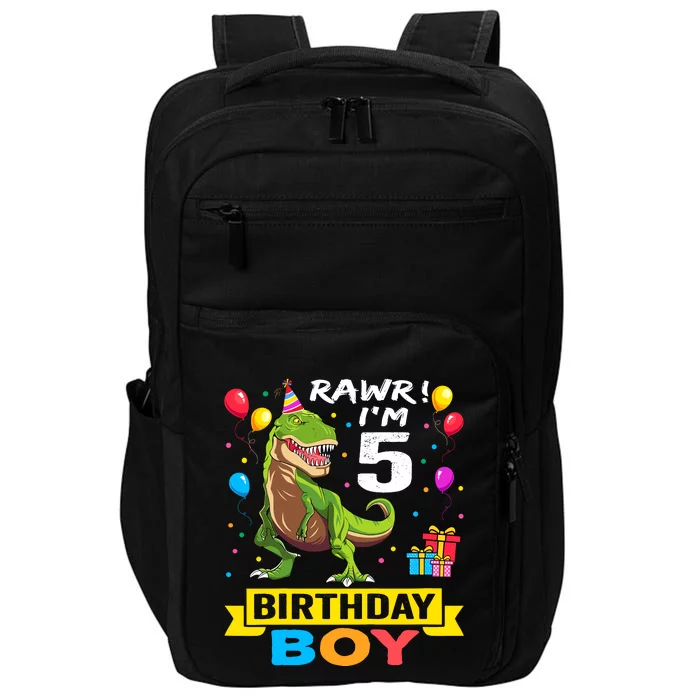 5 Year Old 5th Birthday Boy T Rex Dinosaur Impact Tech Backpack