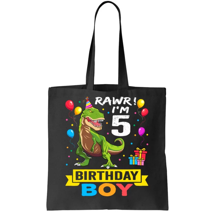 5 Year Old 5th Birthday Boy T Rex Dinosaur Tote Bag